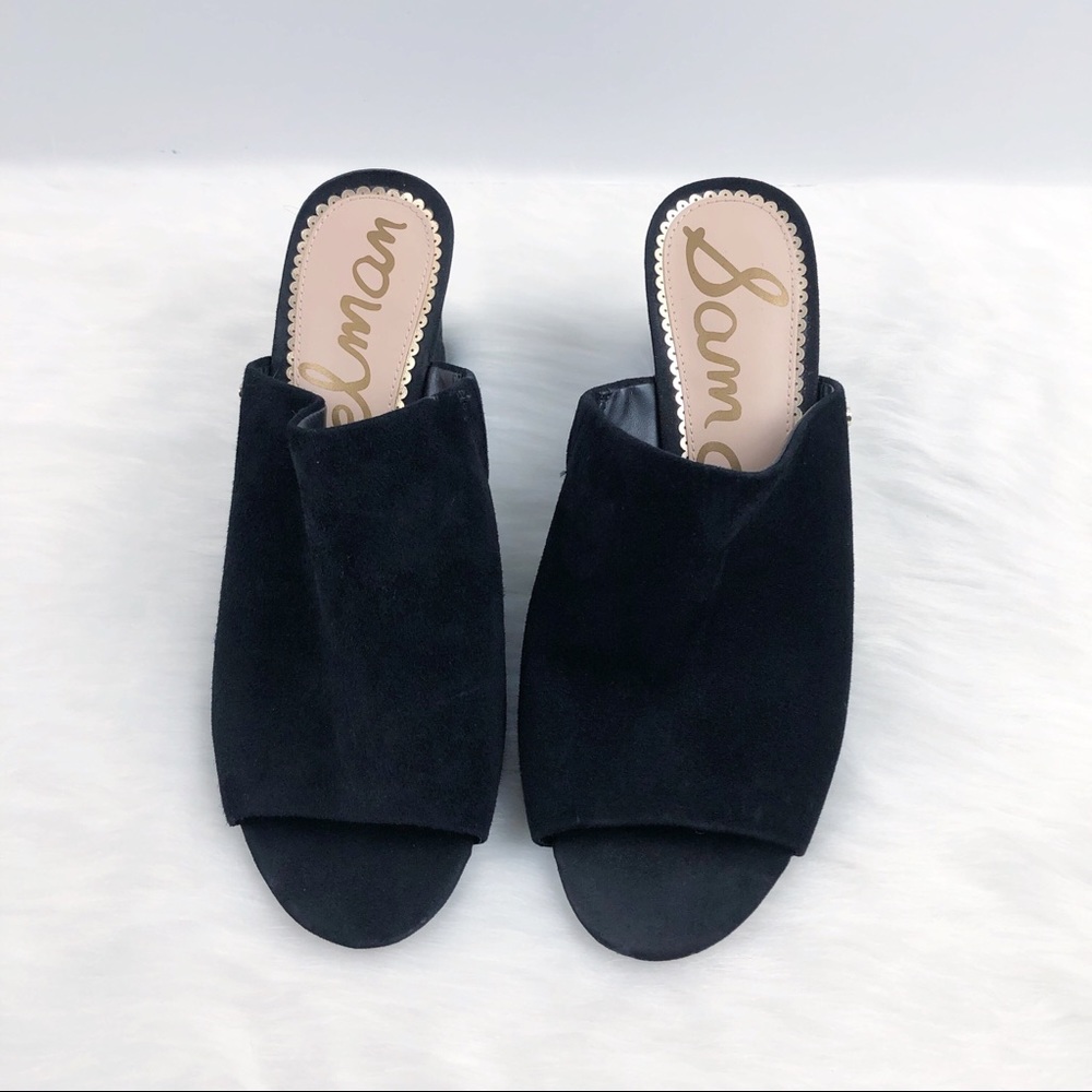 SAM EDELMAN SUEDE OPEN-BACK WEDGED SANDALS